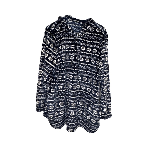 Lands' End Tops - Lands’ End Fleece Pullover Blue White Snowflake 2X